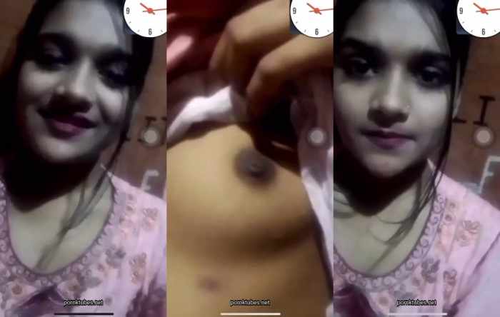 Cute girl showing boob